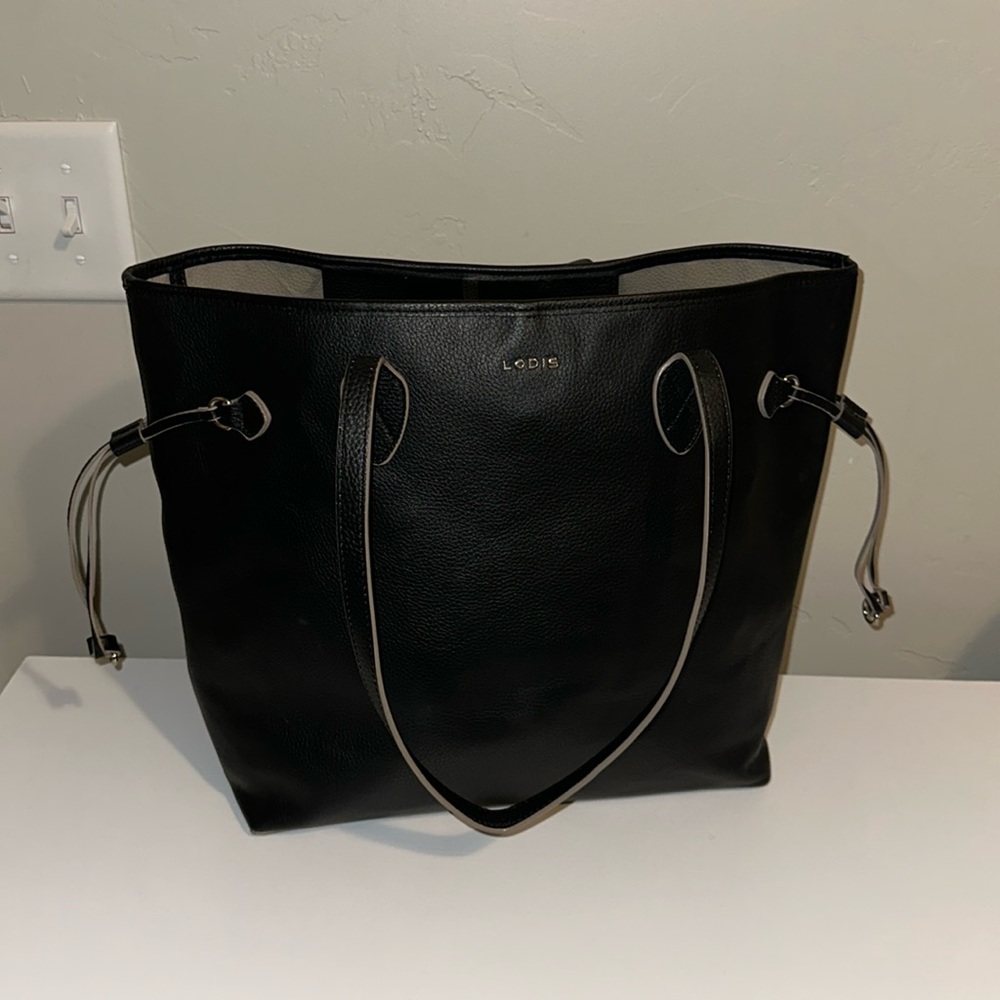 Lodis Black Leather Tote Purse EUC